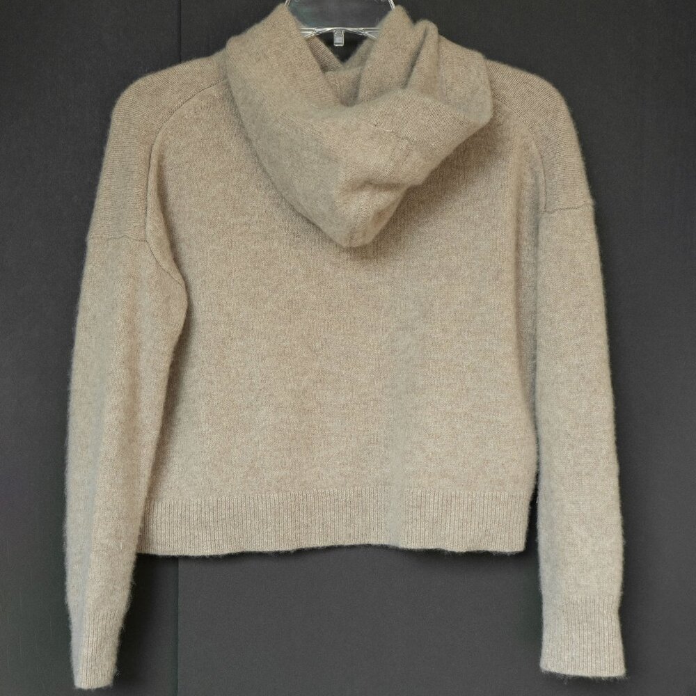 Theory 100% Cashmere Crop Hoodie Minimalist Neutral Taupe Beige Hooded Sweater - Picture 4 of 10